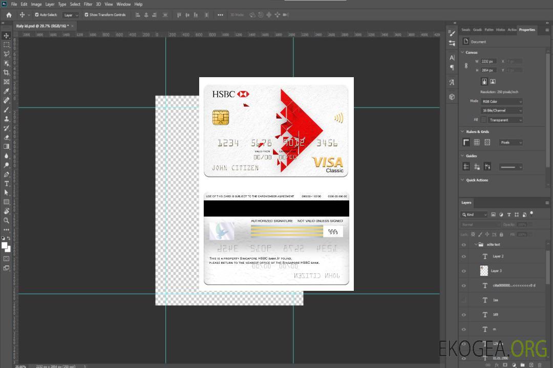 Carte visa classique de la banque HSBC de Singapour template